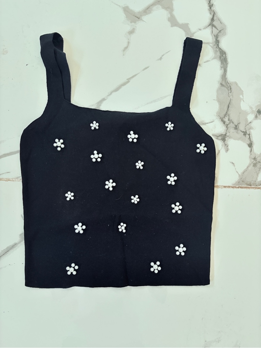 Love Tree Black Beaded Floral Crop Tank